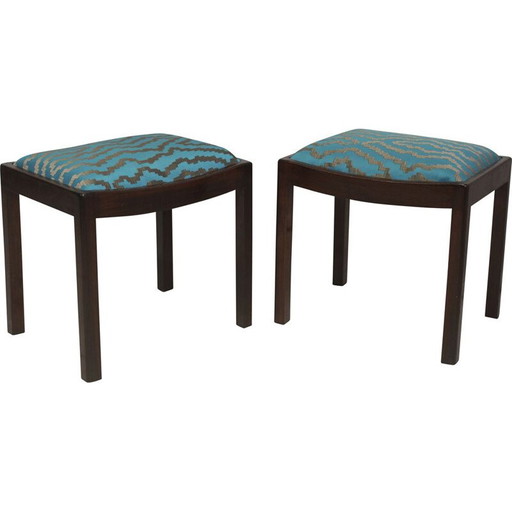 Paire de tabourets vintage en tissu jacquard 1960