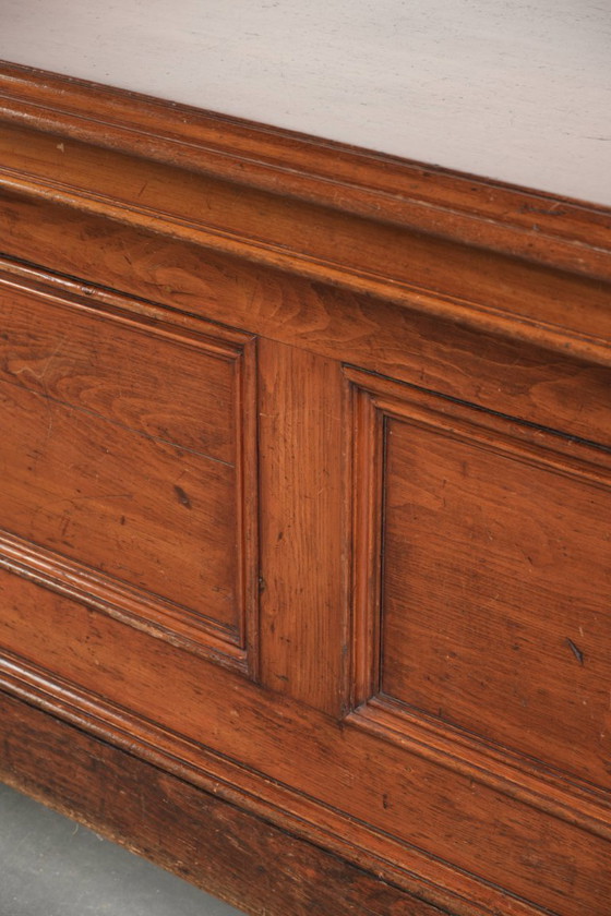 Image 1 of Large antique English shop counter/fabric counter from the 19th century with a luxurious appearance and brass rulers in the top.
