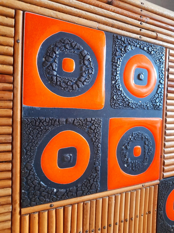 Image 1 of Audoux Minet/Capron Rattan-Couchtisch, 1950