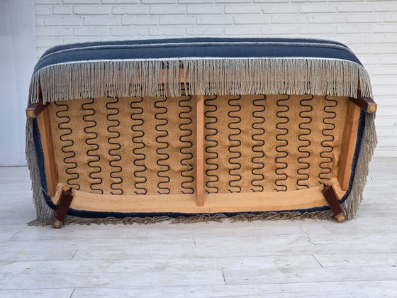 1970s, Danish 2-seater sofa, furniture velour, beech wood., 2 seaters, Velvet, Blue (photo 3 of 21)