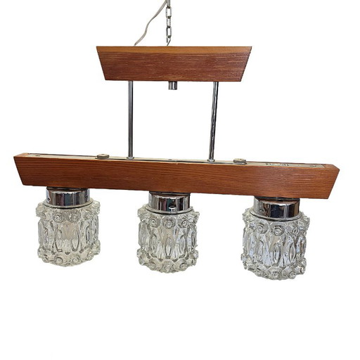 Pendelleuchte im Mid-Century-Stil mit drei gepressten Glasschirmen – hanglampen, Wood