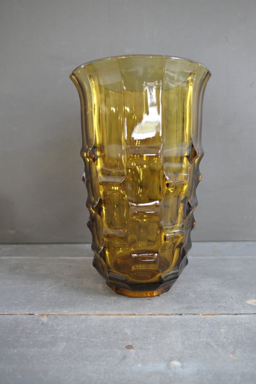 Art Deco glass vase amber