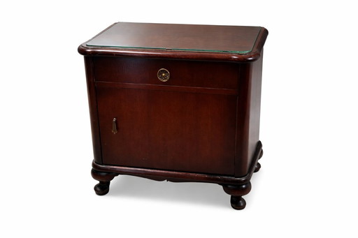 Tavolino laterale laccato vintage con piano in vetro