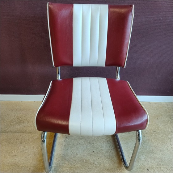 Image 1 of Bel Air Retro Esszimmerstuhl aus den Fünfzigern (4xRubinrot und 4xSchwarz)
