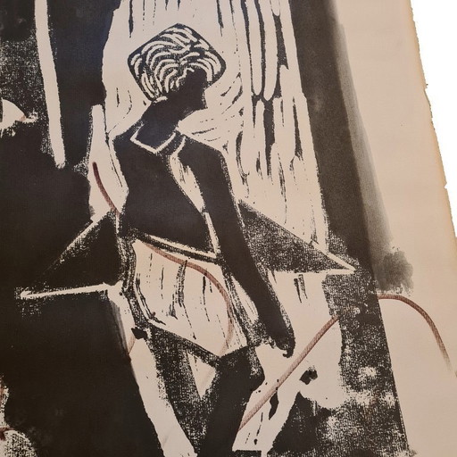 Dessin au crayon et gravure sur bois signés Miro