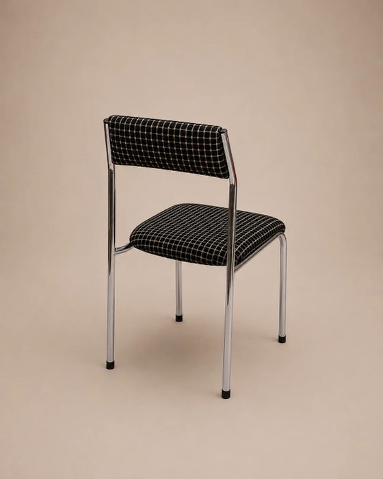 Lot de 4 chaises vintage à piètement tubulaire des années 70 – Chaises de salle à manger, Chrome, Industrieel (photo 3 of 4)