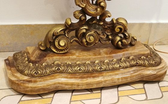 Image 1 of Espejo de bronce antiguo con lámparas