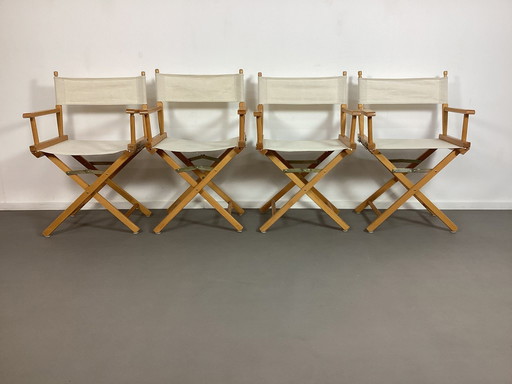 4 Vintage Director'S Chairs Beachwood With Linen