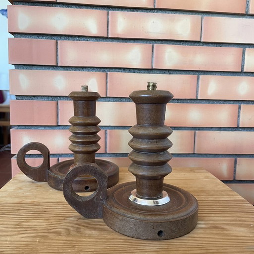 Pair of Rustic Vintage Wooden Table Lamps – tafellampen