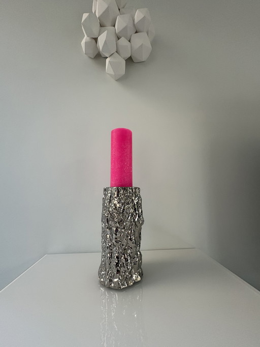 It’s about RoMi Amsterdam kandelaar boomstam in RVS zilverkleurige glazuur 