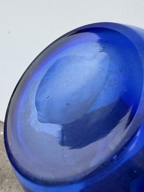 Image 1 of Large vintage cobalt blue blown glass vase