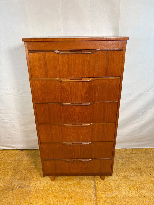 Mid-Century Retro Vintage Teak Chest of Drawers by Sakol 1960s  Six Drawers • Space-Saving Design • British Mid-Century Classic 