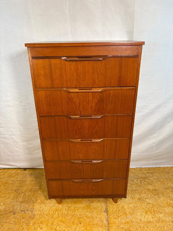 Image 1 of Mid-Century Retro Vintage Teak Chest of Drawers by Sakol 1960s  Six Drawers • Space-Saving Design • British Mid-Century Classic 