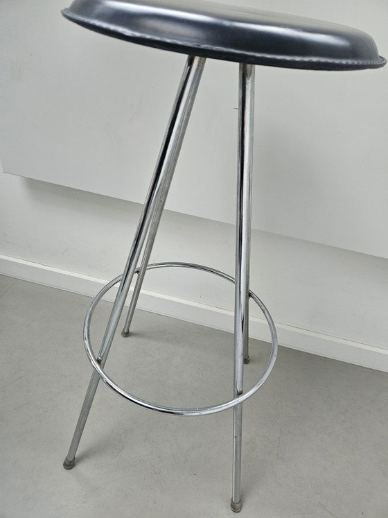 Image 1 of 4 sgabelli da bar vintage cromati neri
