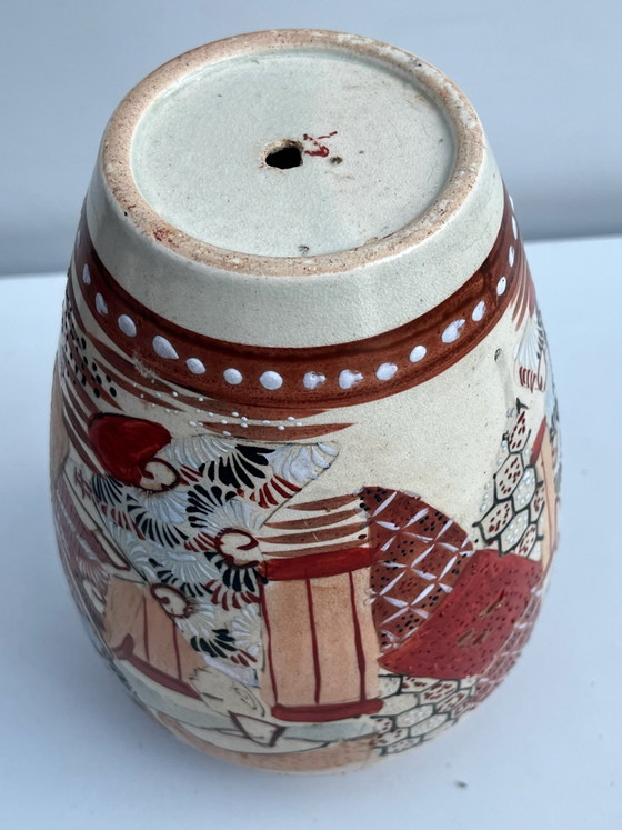Antique Japanese Satsuma Vase - Moriage - Samurai Geisha - Hand-painted, Ceramic, Beige (photo 8 of 8)