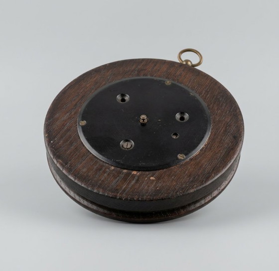 Baromètre Ancien avec Cadran en Laiton et Boîtier en Bois, Ø env. 14 cm, Pendules, Marron (photo 3 sur 5)