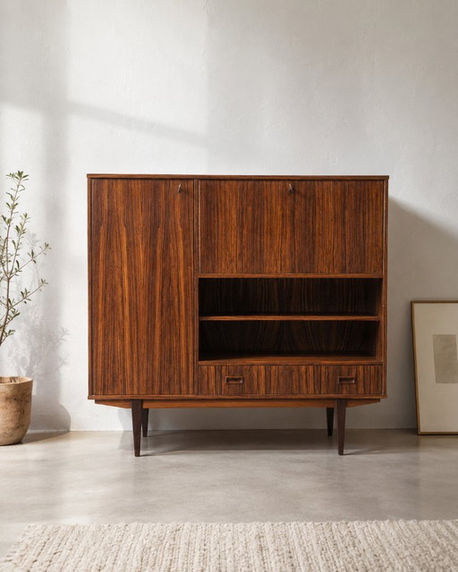 Mid-Century Vintage Highboard mit Bar / Schreibtisch – high boards, Wood