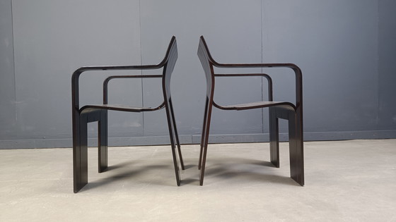 Image 1 of Ensemble de 6 chaises de salle à manger vintage en bandes par Gijs Bakker pour Castelijn, 1970