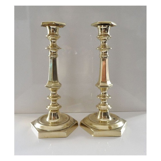 Image 1 of Pair of vintage candlesticks in solid gilded bronze