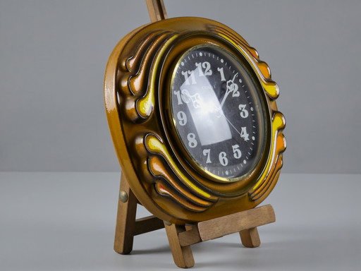 1970 Vintage KIENZLE Fat-Lava Glazed Ceramic Wall Clock - West Germany Wave-Like Wall Clock.