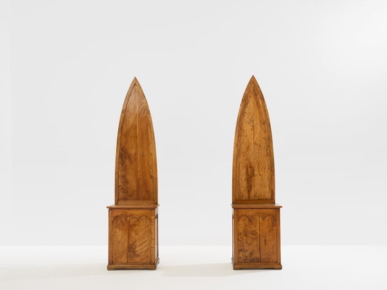 Image 1 of Andrea Salvetti pair of neo-gothic chairs solid pine 1994