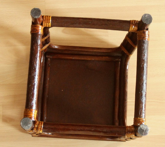 Handcrafted Rattan, Bamboo, Wood Plant Stand - Vintage 70s, Plant pot, Wicker, Brown, 1970 (photo 11 of 11)