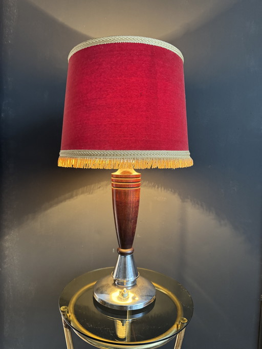 Art Deco lamp in wood and chrome