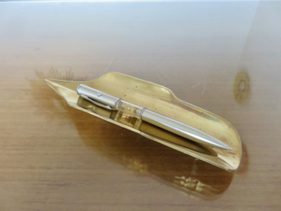 Image 1 of Federförmiger Stifthalter aus Messing, Frankreich, 1970