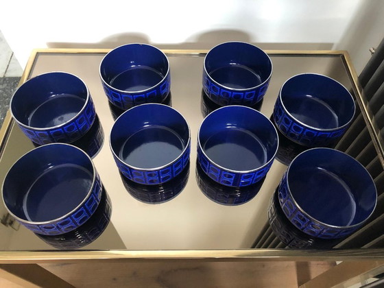 Image 1 of Retro set SILIT Blue enamel pots and saucers