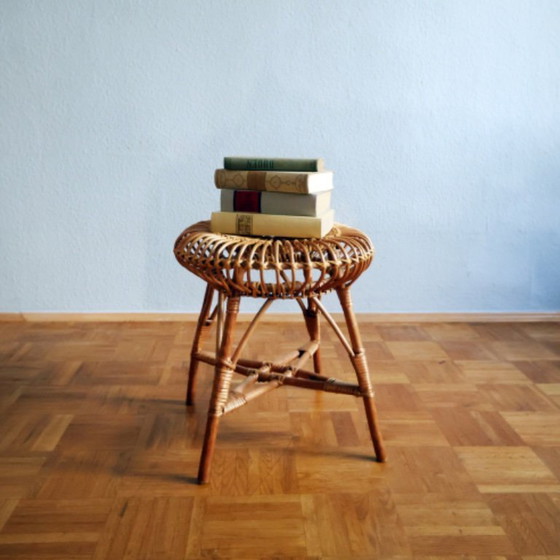 Image 1 of ❤️Vintage rotan krukje, cultureel meubilair uit de DDR, midden van de 20e eeuw
