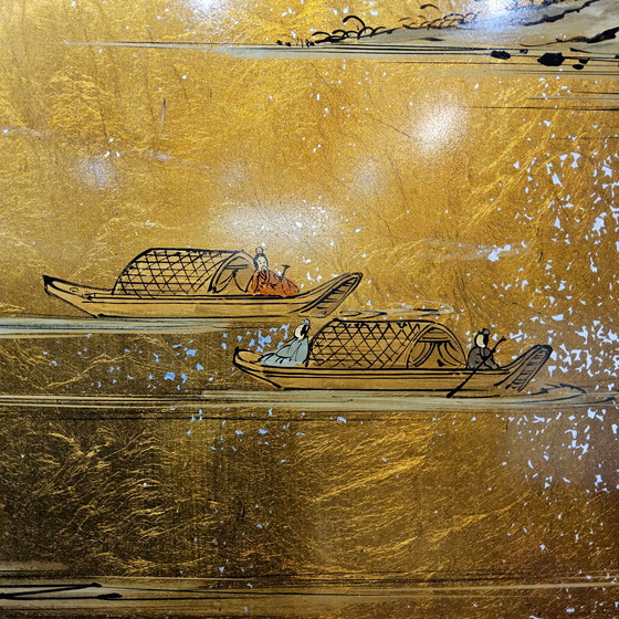 Image 1 of Paesaggio cinese d&#39;epoca con templi (foglia d&#39;oro) Paesaggio cinese d&#39;epoca con templi