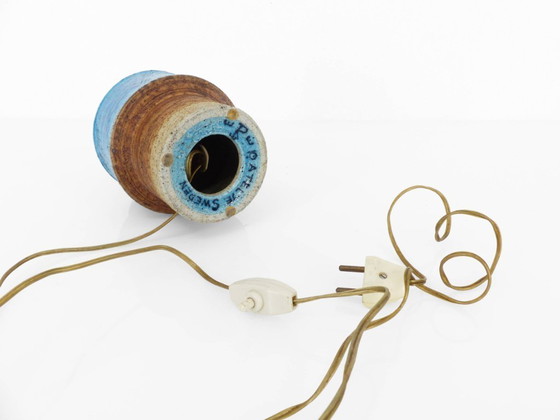 Image 1 of Scandinavische blauwe steengoed lamp van Inger Persson voor Rörstrand, Zweden 1960