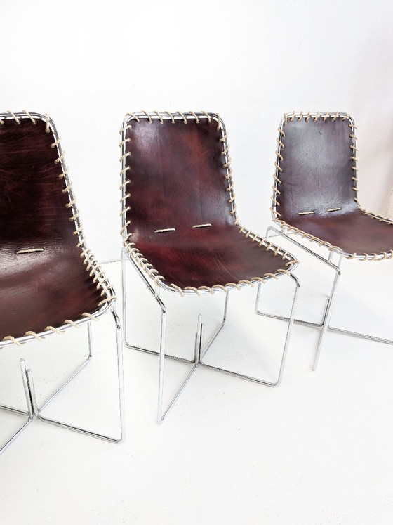 Set of 4 Italian Modern Leather Sling Back Chairs 1970s – Dining chairs (photo 3 of 8)