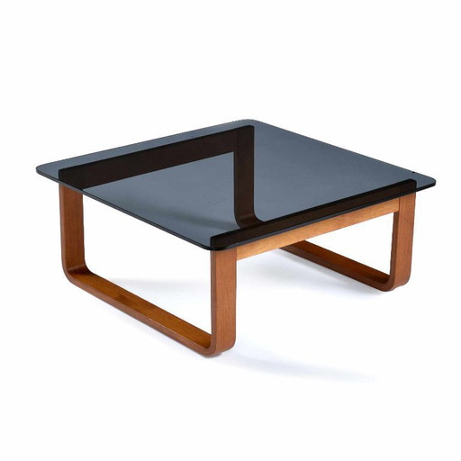 Vintage 1970s Minimalist Modern Frank Lowen for Tessa T4 Teak and Glass Square Side Table or Coffee Table