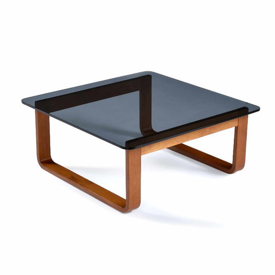 Image 1 of Vintage 1970s Minimalist Modern Frank Lowen for Tessa T4 Teak and Glass Square Side Table or Coffee Table