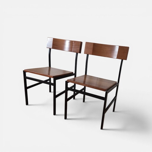 2 Nordic (Deens) Vintage Teakhouten Stoelen, Zwart Frame En Teakhout – eetkamerstoelen, Wood, Iron (photo 2 of 7)