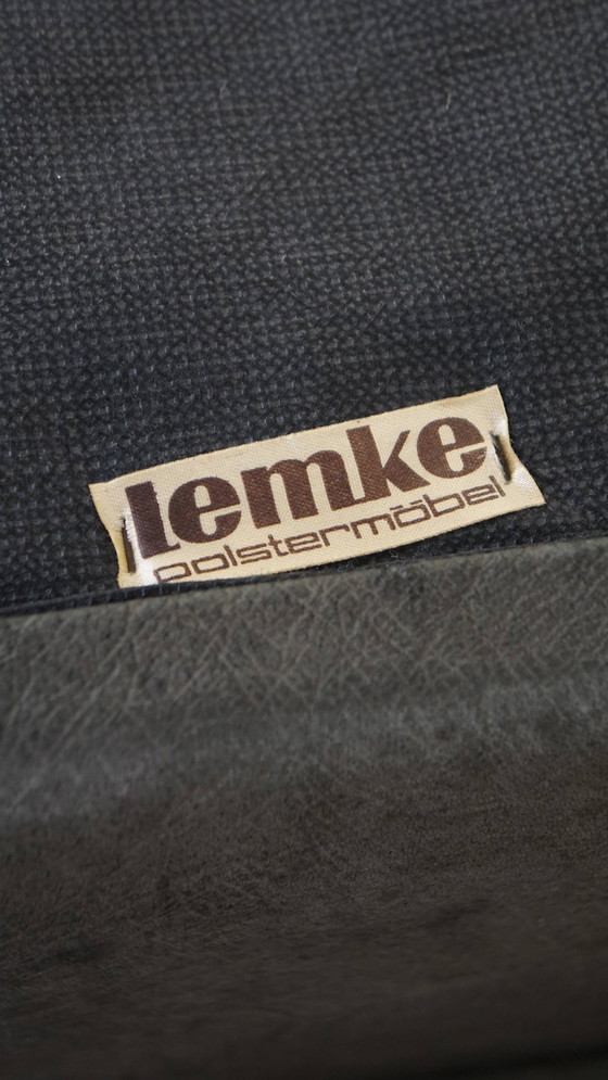Image 1 of Graues Vintage Leder Elemente Design Sofa 2 Elemente + Hocker
