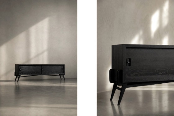 Image 1 of Vintage Mid-Century Modern Scandinavian Dark Oak Sideboard with Wooden & Metal Handles, 1960s