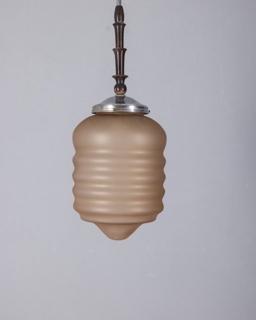 1950s vintage pendant lamp in pink glass Italian design