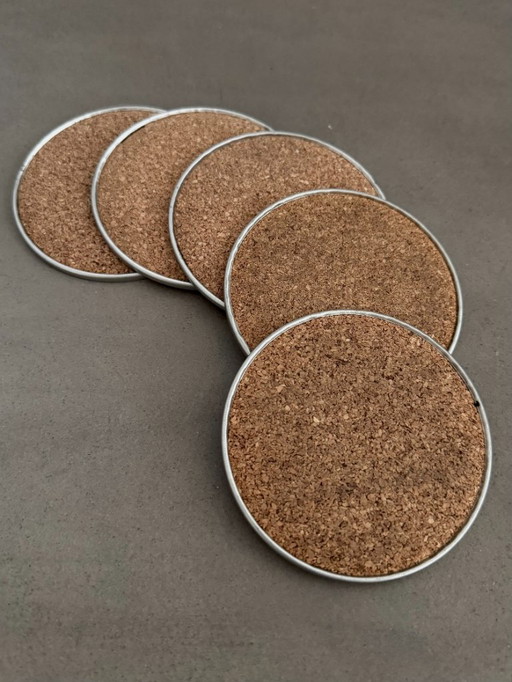 Sotto vetro con effetto acciaio inossidabile/acciaio spazzolato e sughero, design Space Age anni '70