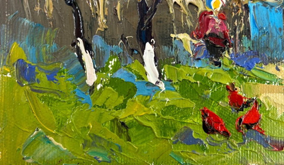 Image 1 of Original Oil Painting Summer Village Landscape First warm day
