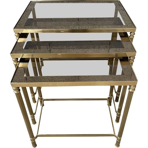 Tables gigognes vintage en laiton, Maison Jansen 1970