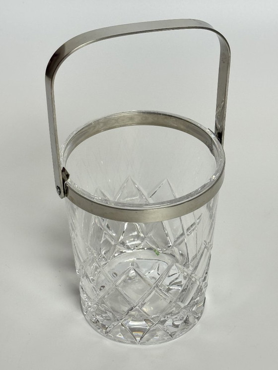 Image 1 of Mid-Century Design Hand-Cut Lead Crystal Ice Bucket with Stainless Steel Handle by C.A.L.P. Europe, 1980s