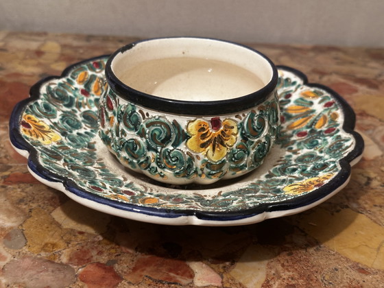 Image 1 of Ciotola vuota tascabile in ceramica Devres con motivi cesellati e dipinti a mano - vintage