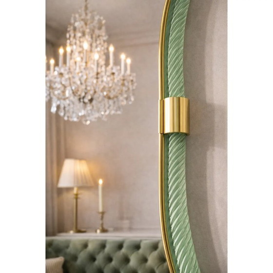 Image 1 of Italian Luxury Green Weathered Murano Glass Mirror with Gold Leaf Torchon – Simoeng