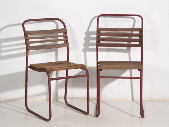 Chaises de jardin rouges antiques (env. 1920). Lot de 2 pièces #16 – Wood, Iron (photo 11 of 40)