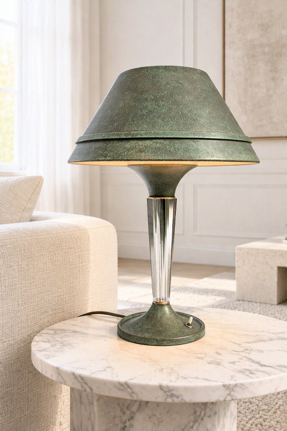 Art Deco Designlampe Gênet et Michon ( Paris ca. 1930 ) – Tischlampen, Metal (photo 3 of 15)