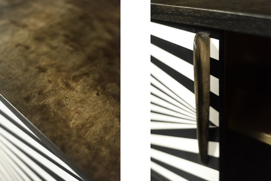 Image 1 of Scandinavian Sideboard in Birch with Hand-Painted Op-Art Pattern, 1960s