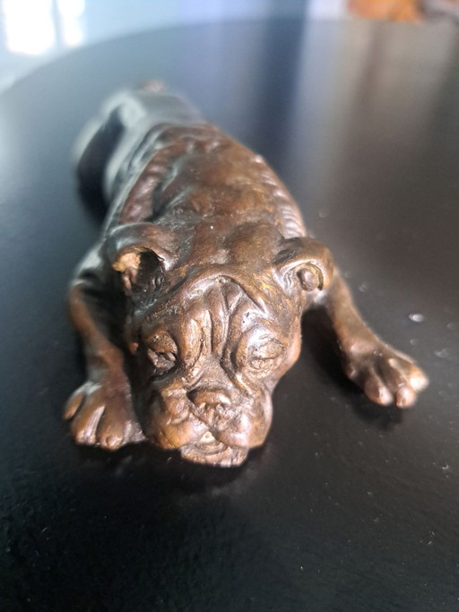 Scultura Bulldog in Bronzo