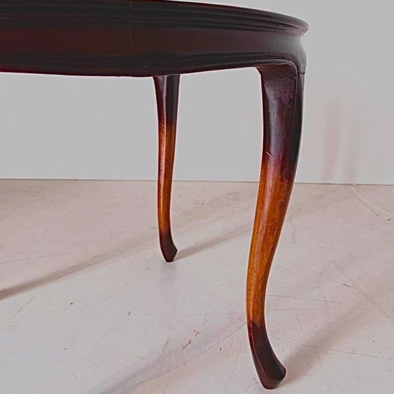 Image 1 of 1x Französischer Art-Deco-Couchtisch aus den 1930er Jahren, Buchenholz & Glas, geschwungenes Design